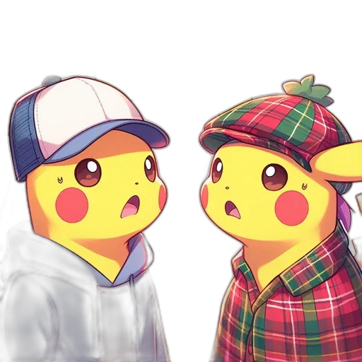 hat, pixel art, watercolor, anime, concept art, colorful, two, pikachu-like transparent PNG cut-out