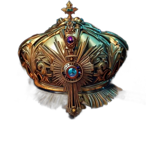 crown, jewelry, sword, staff, 3d render, luxurious, golden, adorned transparent PNG cut-out