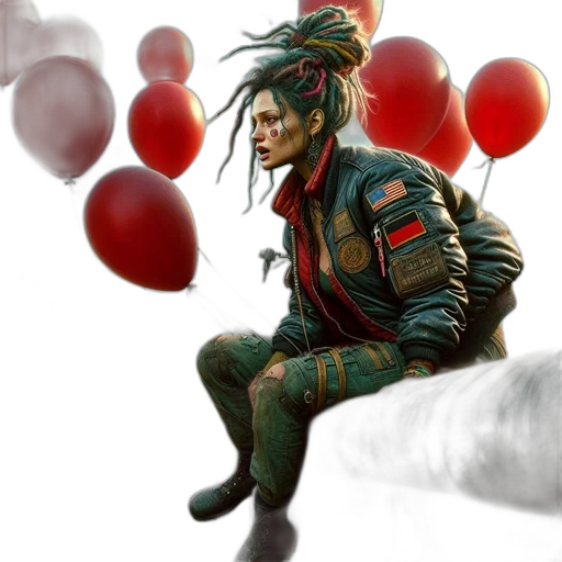 jacket, concept art, fantasy art, photorealistic, cyberpunk, red, green, woman transparent PNG cut-out