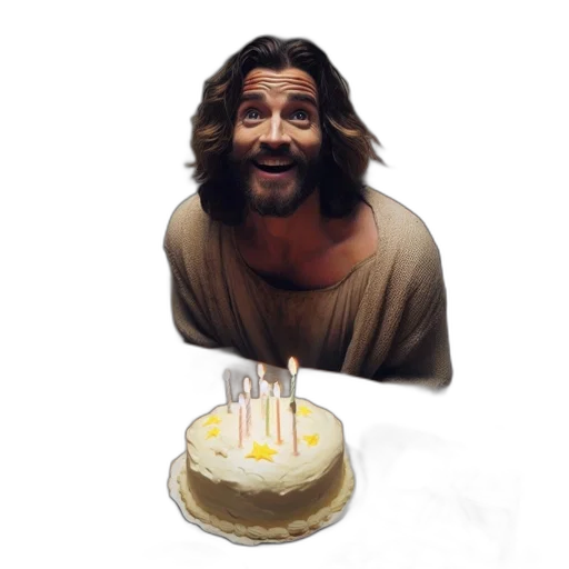 hair, man, long, beard, surprises, birthday, cake, lit transparent PNG cut-out