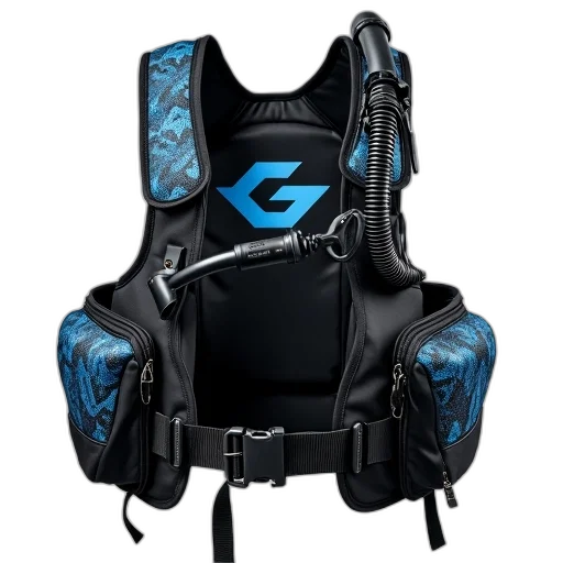 jacket, cyberpunk, black, scuba, diving, vest, blue, logo transparent PNG cut-out