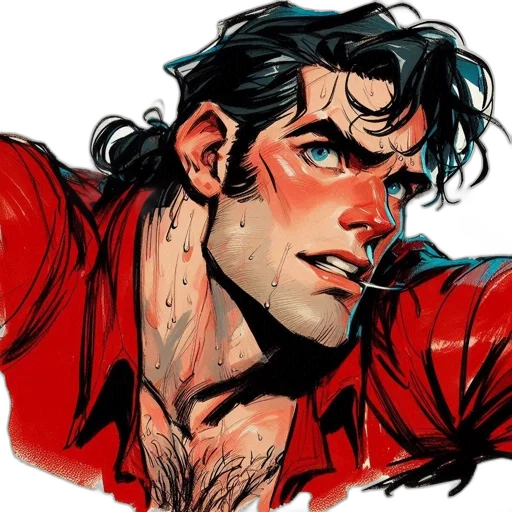comic book art, concept art, cartoon, photorealistic, red, male, subject, wavy transparent PNG cut-out