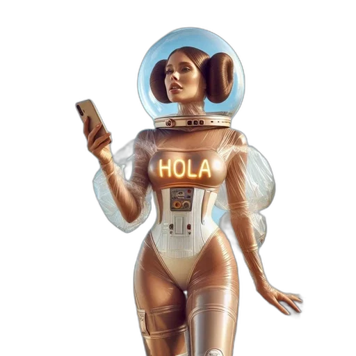 robot, concept art, 3d render, pixel art, vaporwave, outer space, woman, stands transparent PNG cut-out