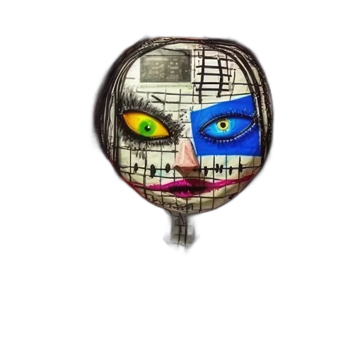 mask, face, jewelry, robot, cartoon, cyberpunk, comic book art, photorealistic transparent PNG cut-out