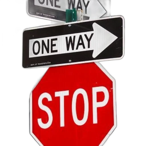 3d render, red, stop, sign, black, white, one, way transparent PNG cut-out