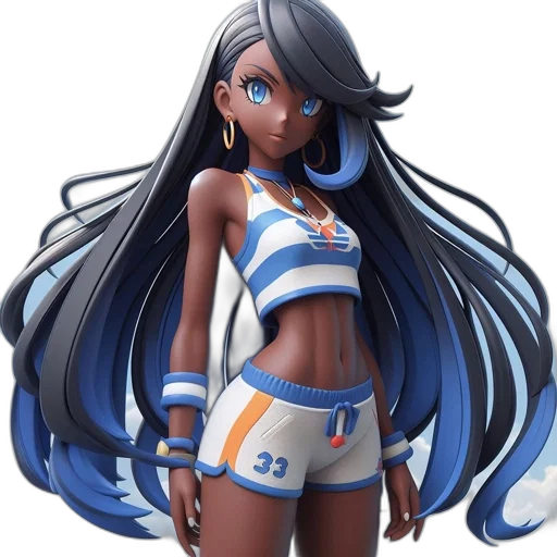 concept art, anime, 3d render, fantasy art, blue, animated, female, character transparent PNG cut-out