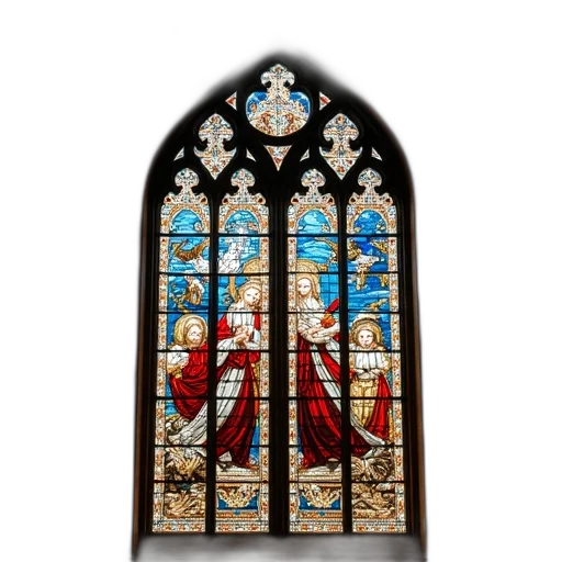 3d render, pixel art, photorealistic, stained, glass, window, church, santiago transparent PNG cut-out