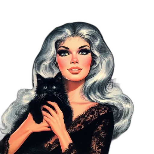 comic book art, fantasy art, cartoon, photorealistic, dark, monochrome, elegant, woman transparent PNG cut-out