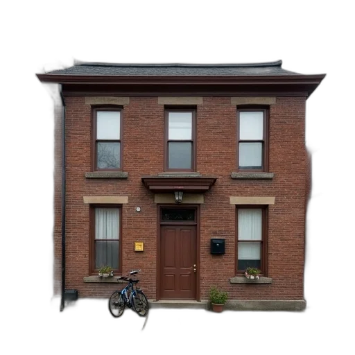 building, furniture, 3d render, photorealistic, city street, brown, brick, flat transparent PNG cut-out