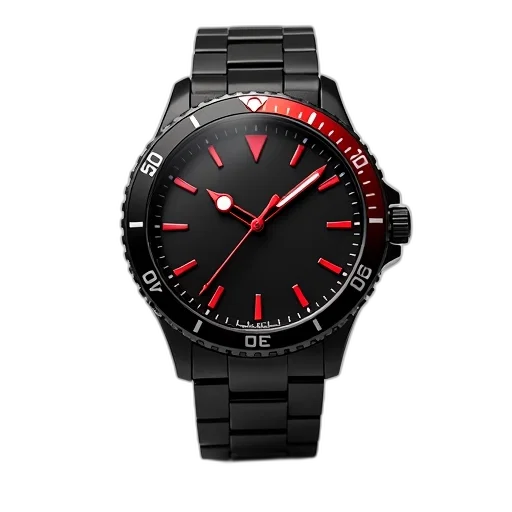 jewelry, black, red, wristwatch, dial, hour, markers, hands transparent PNG cut-out