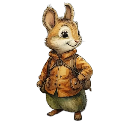 jacket, staff, animal, concept art, watercolor, 3d render, fantasy art, anthropomorphic transparent PNG cut-out