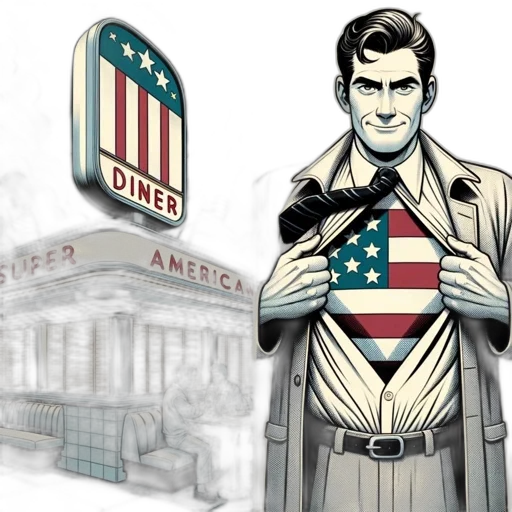 comic book art, concept art, cartoon, two, panels, super, american, diner transparent PNG cut-out