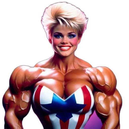 comic book art, photorealistic, concept art, cartoon, muscular, woman, short, blonde transparent PNG cut-out