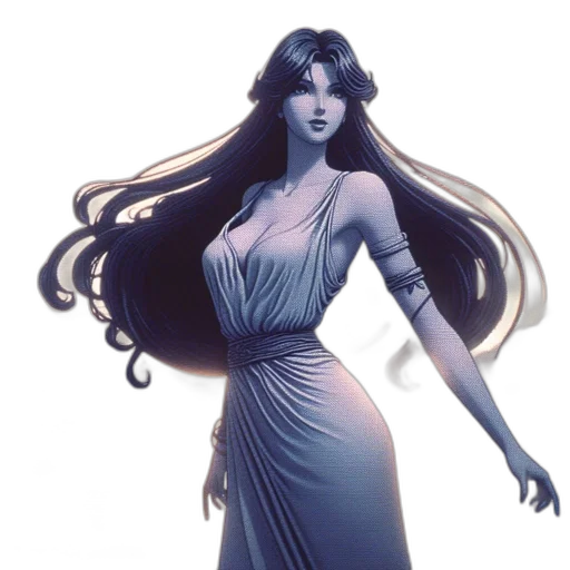 dress, hair, concept art, fantasy art, comic book art, photorealistic, blue, dark transparent PNG cut-out