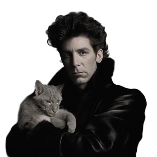 animal, jacket, staff, photorealistic, concept art, fire, man, dark transparent PNG cut-out