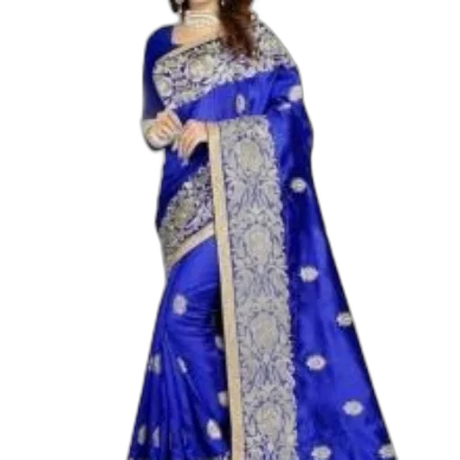 dress, blue, woman, wearing, saree, intricate, white, embroidery transparent PNG cut-out