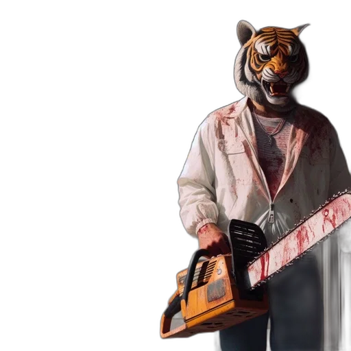 animal, concept art, comic book art, photorealistic, individual, tiger, mask, covered transparent PNG cut-out