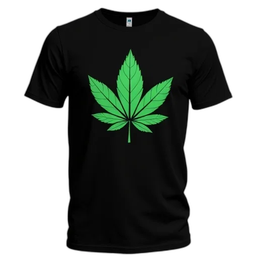 3d render, green, black, t-shirt, stylized, leaf, design, front transparent PNG cut-out