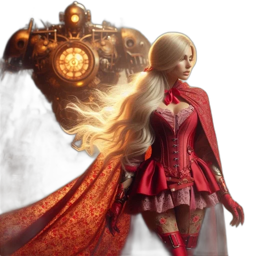 dress, concept art, fantasy art, 3d render, comic book art, red, golden, elegant transparent PNG cut-out
