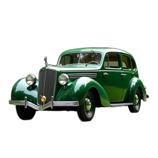 car, 3d render, photorealistic, concept art, green, vintage, parked, driveway transparent PNG cut-out