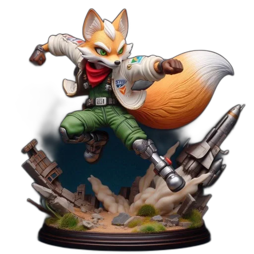staff, concept art, fantasy art, 3d render, detailed, statue, fox, character transparent PNG cut-out