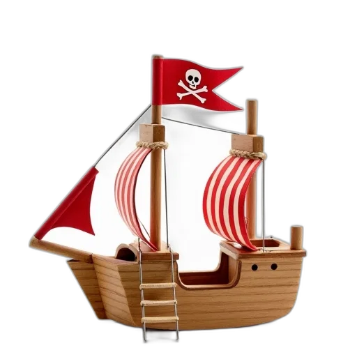 3d render, concept art, fantasy art, pixel art, wooden, pirate, ship, toy transparent PNG cut-out