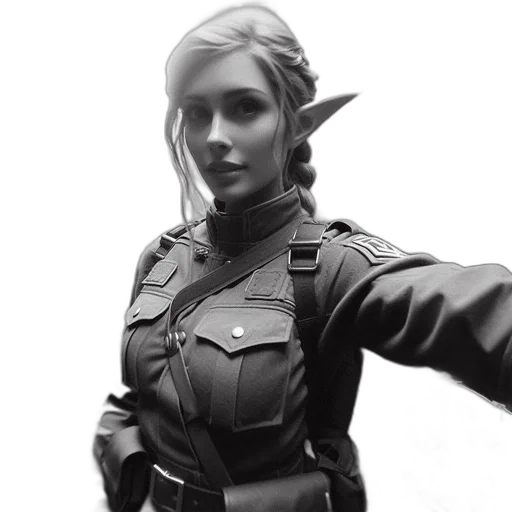staff, concept art, fantasy art, 3d render, photorealistic, woman, elf-like, ears transparent PNG cut-out