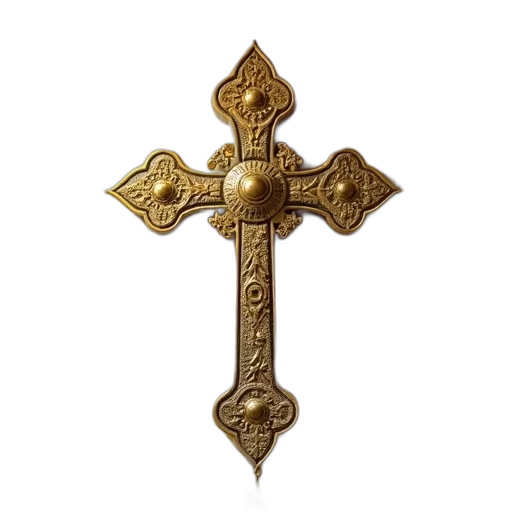 sword, jewelry, staff, weapon, 3d render, golden, cross, intricate transparent PNG cut-out