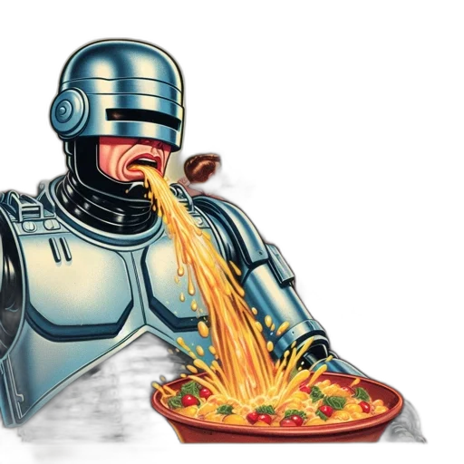 robot, food, comic book art, concept art, pixel art, watercolor, vintage-styled, illustration transparent PNG cut-out