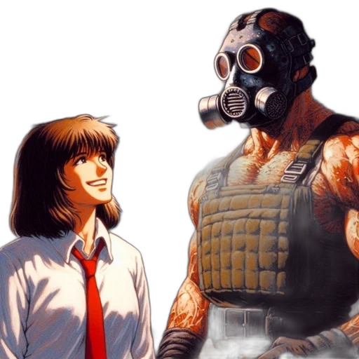 mask, robot, comic book art, concept art, pixel art, cyberpunk, fire, fog transparent PNG cut-out