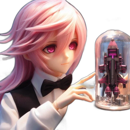 robot, bottle, weapon, concept art, 3d render, anime, cyberpunk, pink-haired transparent PNG cut-out