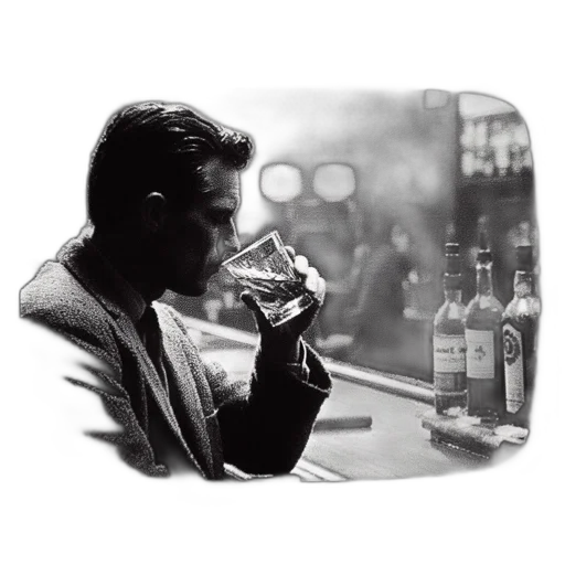jacket, bottle, face, photorealistic, man, suit, seated, dimly transparent PNG cut-out