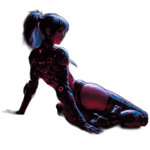 robot, creature, dress, concept art, cyberpunk, 3d render, comic book art, neon lights transparent PNG cut-out
