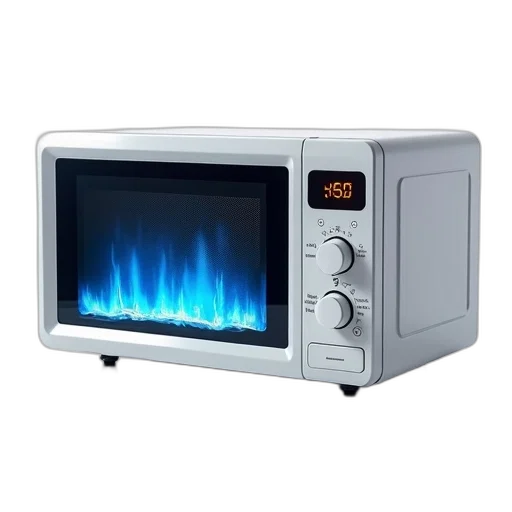 fire, modern, white, microwave, digital, display, blue, flame-like transparent PNG cut-out