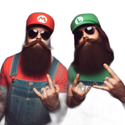 3d render, concept art, photorealistic, pixel art, two, men, denim, overalls transparent PNG cut-out