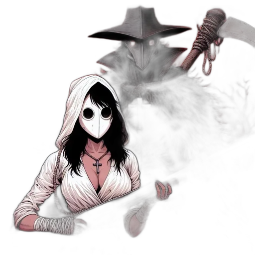 mask, weapon, staff, creature, concept art, fantasy art, comic book art, anime transparent PNG cut-out