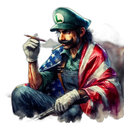 weapon, concept art, pixel art, comic book art, fantasy art, mature, rugged, luigi transparent PNG cut-out