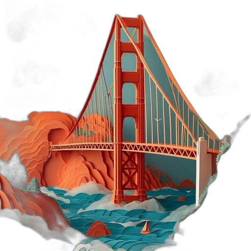concept art, 3d render, photorealistic, watercolor, vibrant, orange-hued, paper-cut, bridge transparent PNG cut-out