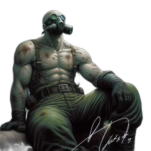 concept art, comic book art, fantasy art, photorealistic, green, muscular, shirtless, man transparent PNG cut-out