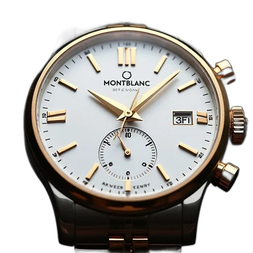 close-up, image, montblanc, automatic, wristwatch, white, dial, gold transparent PNG cut-out