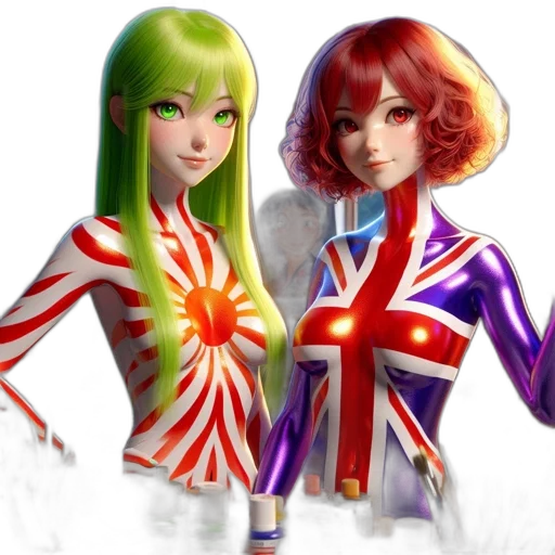 concept art, fantasy art, 3d render, anime, two, cartoon, girls, one transparent PNG cut-out