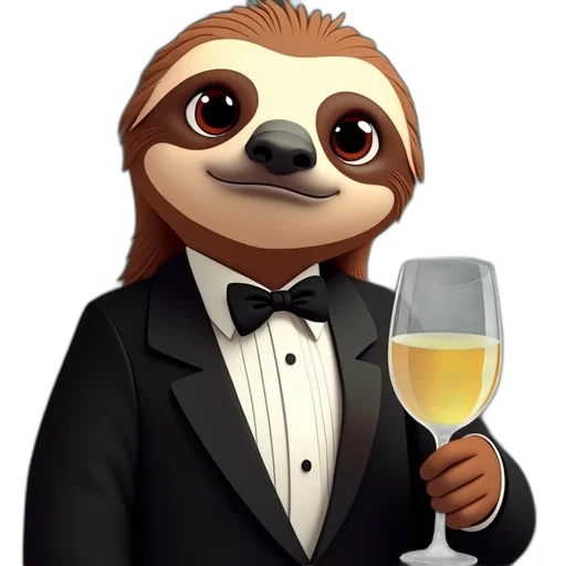 staff, animal, concept art, pixel art, cartoon, sloth, wearing, black transparent PNG cut-out
