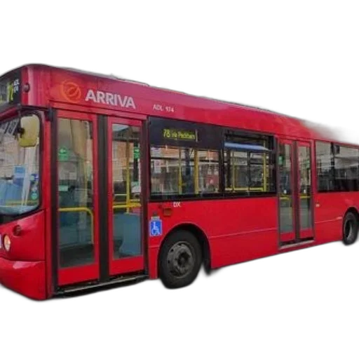 car, photorealistic, red, arriva, bus, parked, street, buildings transparent PNG cut-out