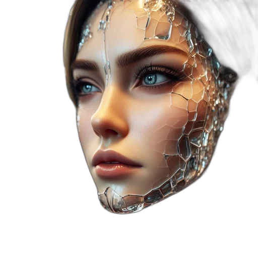 robot, face, mask, jewelry, cyberpunk, 3d render, fantasy art, concept art transparent PNG cut-out