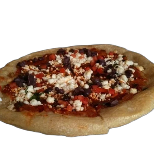 food, 3d render, pizza, olives, feta, cheese, sits, white transparent PNG cut-out