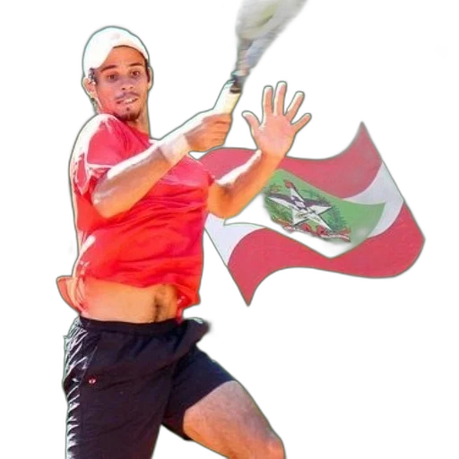 man, red, shirt, playing, tennis, front, green, background transparent PNG cut-out
