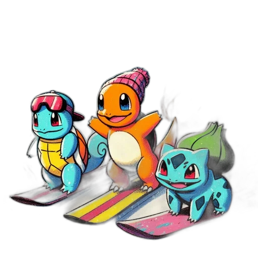 pixel art, concept art, 3d render, vaporwave, colorful, three, pokémon, characters transparent PNG cut-out