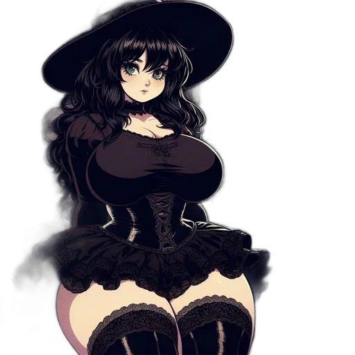 dress, hat, concept art, fantasy art, pixel art, anime, dark, monochrome transparent PNG cut-out