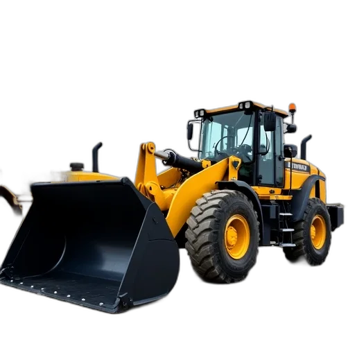 yellow, bulldozer, black, bucket, parked, gravel, surface, has transparent PNG cut-out