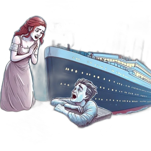concept art, cartoon, comic book art, underwater, titanic, scene, night, shows transparent PNG cut-out